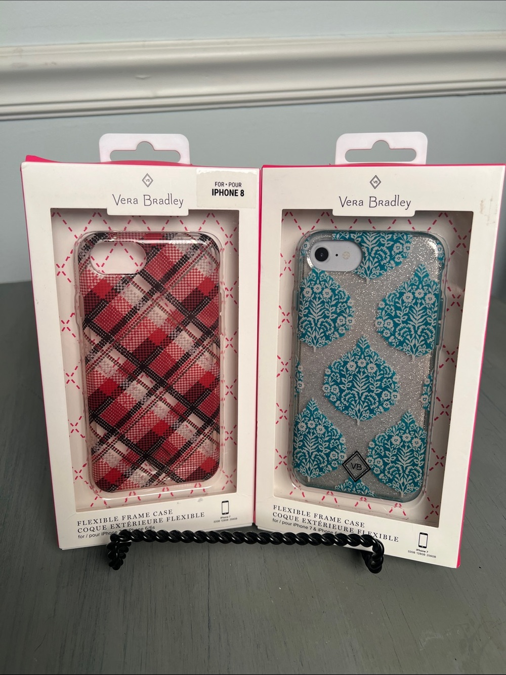 2 Vera Bradley Teal Damask Glitter Flexible Frame iPhone Case. iPhone 7